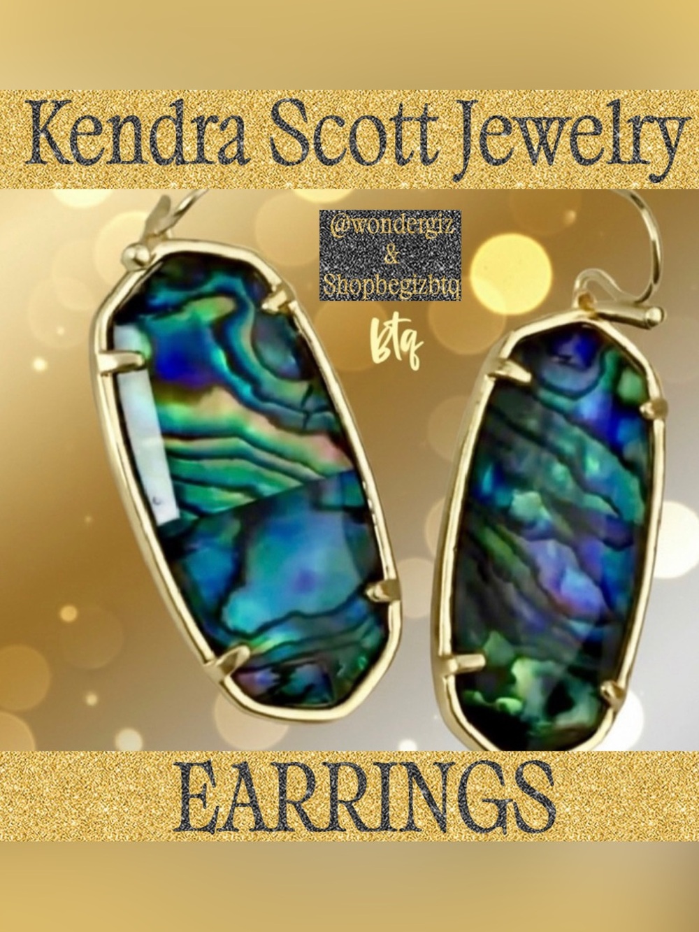 Kendra Scott Authentic Faceted Elle Drop Earrings Gold & Abalone Shell